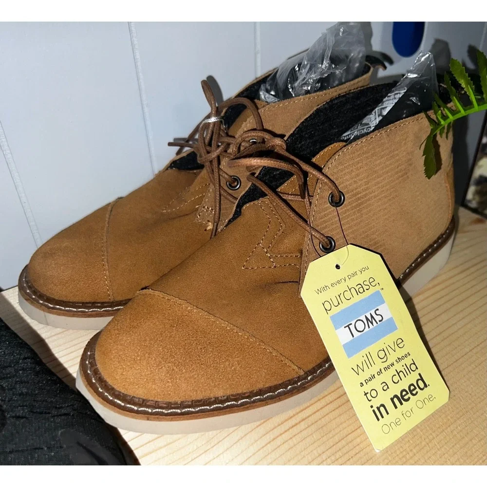 TOMS Mens Chukka Desert Boots Tan Suede Corduroy Lace Up Mid Top‎ Shoes Size 7.5